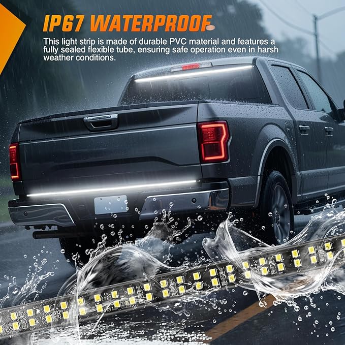 Nilight 48 Inch Truck Tailgate Strobe Light Strip Tail Emergency Bar Rear Window Warning Lamp Ultra-Bright Double Row 288 LED for Pickup Trailers Construction Vehicles Car SUV, White