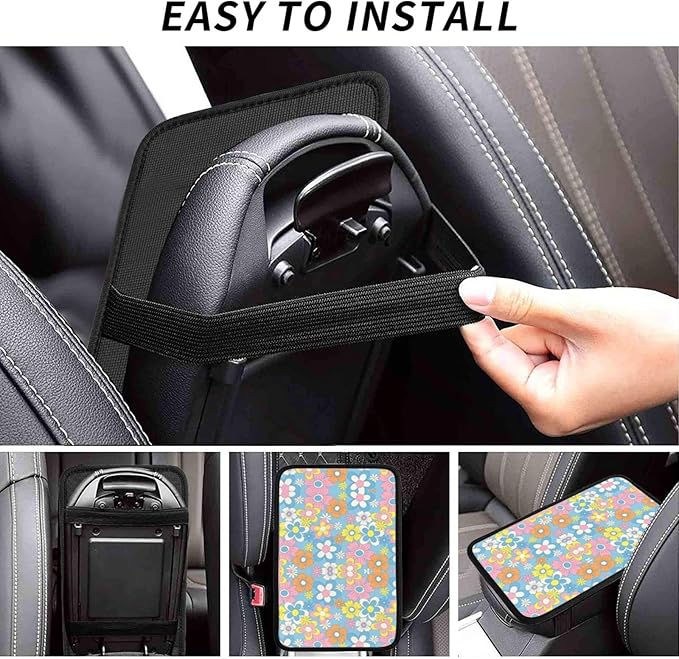 Retro Flowers Auto Center Console Cover Pad Car Armrest Seat Box Cover Cushion Universal for Most Vehicle SUV Truck Car Accessories Decor