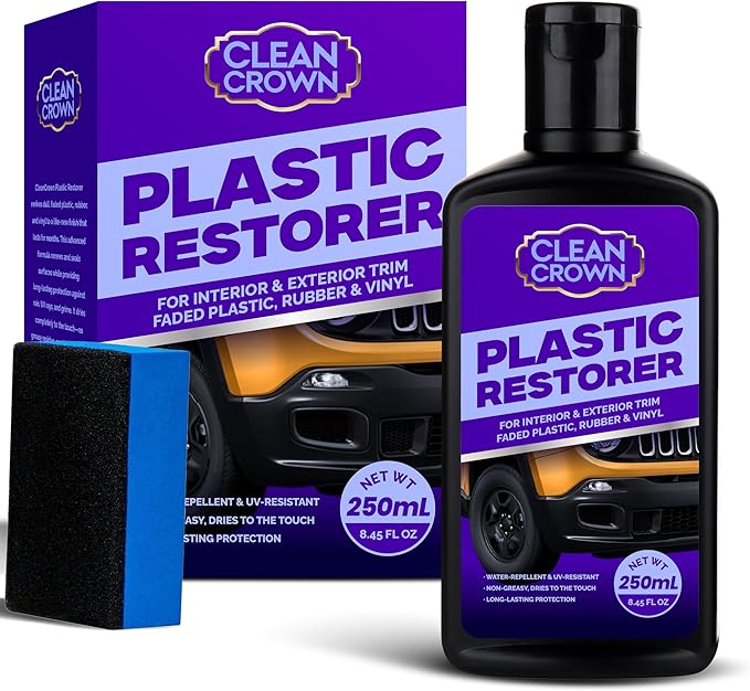 Plastic Restorer for Cars (8.45 fl oz), User Friendly Car Trim Restorer, Quick Plastic Trim Restorer with Free Sponge Applicator, Restores Faded Car Plastics, Bumpers & Against UV Rays