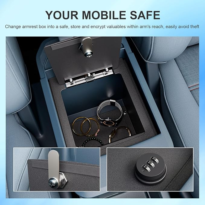 SZYANG Center Console Safe Organizer Compatible with 2022-2025 Ford Maverick Lock Box Console Safe Vault Replacement for 2022-2025 Ford Maverick Accessories
