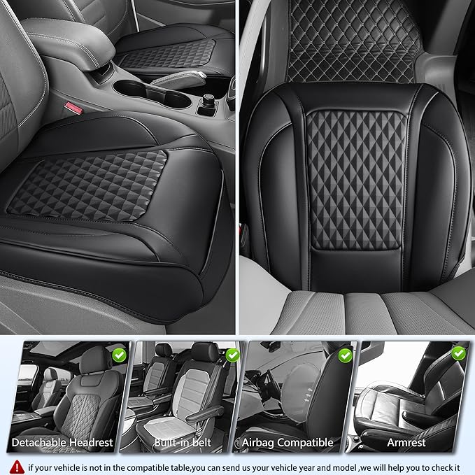 CAR PASS 2 Pack Leather Bottom Car Seat Covers Front Seat Cushion Cover, Anti-Slip and Wrap Around The Bottom, Car Seat Protector Universal Fit for Most Cars, SUVs, and Trucks, 2Pcs Black