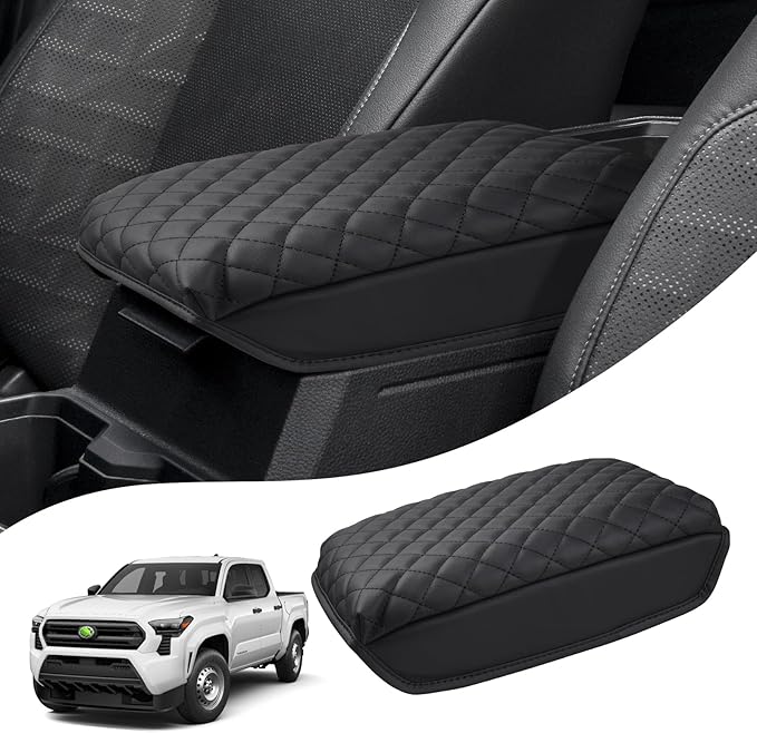 Autorder Center Console Cover for 2024 2025 2026 Toyota Tacoma Accessories Armrest Cover Anti-Scratch Middle Console Pad Leather Armrest Cushion Protector Black
