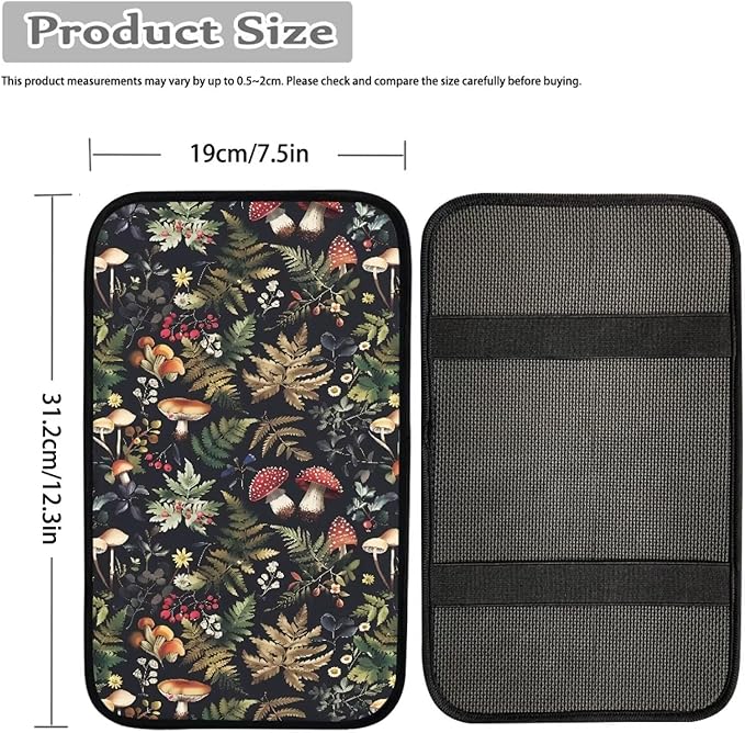 Dreaweet Car Armrest Cover Pad Black Center Console Cover Replacement for Car SUV Truck Sedan,Cute Mushroom Car Accessories for Women Girly