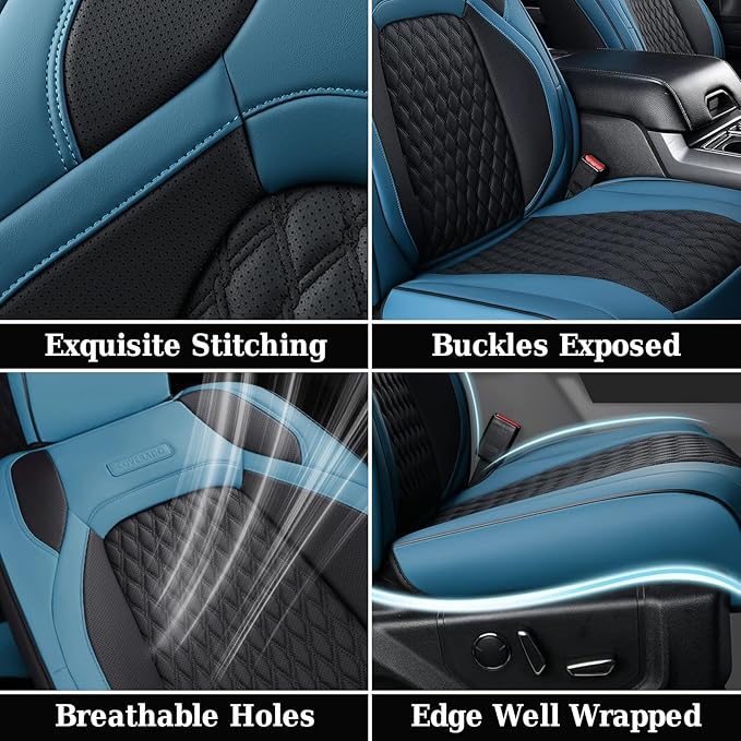 Coverado JK Seat Covers for Jeep Wrangler, Full Coverage Front Waterproof Leather for Cars Automotive Truck Custom Fit for 2013-2017 Jeep Wrangler 2-Door/4-Door (Blue)