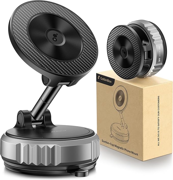 Golinbox Upgraded Nano Gel Vacuum Magnetic Car Phone Holder for MagSafe 360° Adjustable, [100+LBS Suction & 3000gf Magnetic] Suction Cup Phone Mount for Your Car/Gym/Mirror Mount for iPhone & Android
