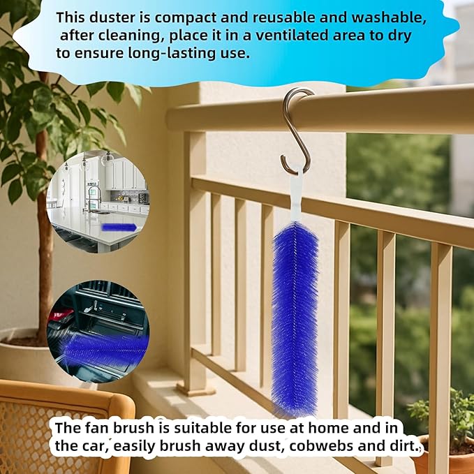 Fan Cleaning Brush, Bendable Fans Duster Fan Cleaner for Your Electric Fans Reusable Dust Cleaner Microfiber Head Dusting Brush for Air Conditioning, Home Car Vents, Curtain, Shutters 2 Pcs Blue