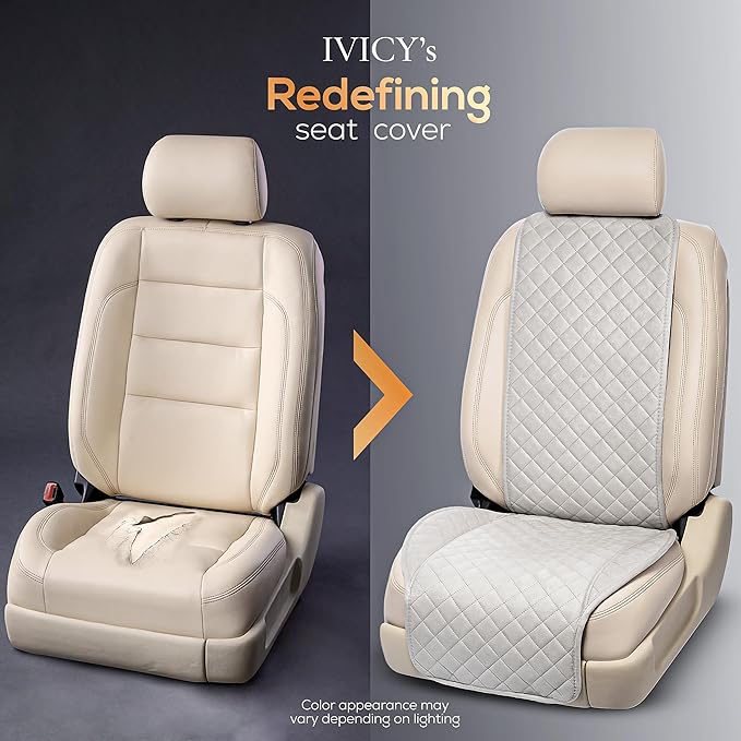 IVICY Faux Suede Front Car Seat Cover – Durable, Non-Slip Seat Protector for Cars – 1 Unit, Light Gray