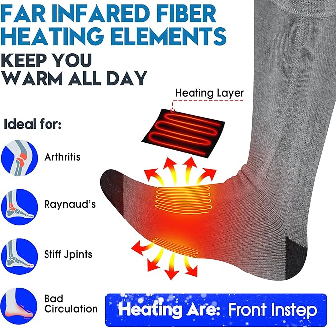 Autocastle Heated Socks for Men Women - Rechargeable Battery Electric Socks for Chronically Cold Feet - Winter Warm Thermal Washable Unisex Foot Warmer for Hunting Skiing Cycling