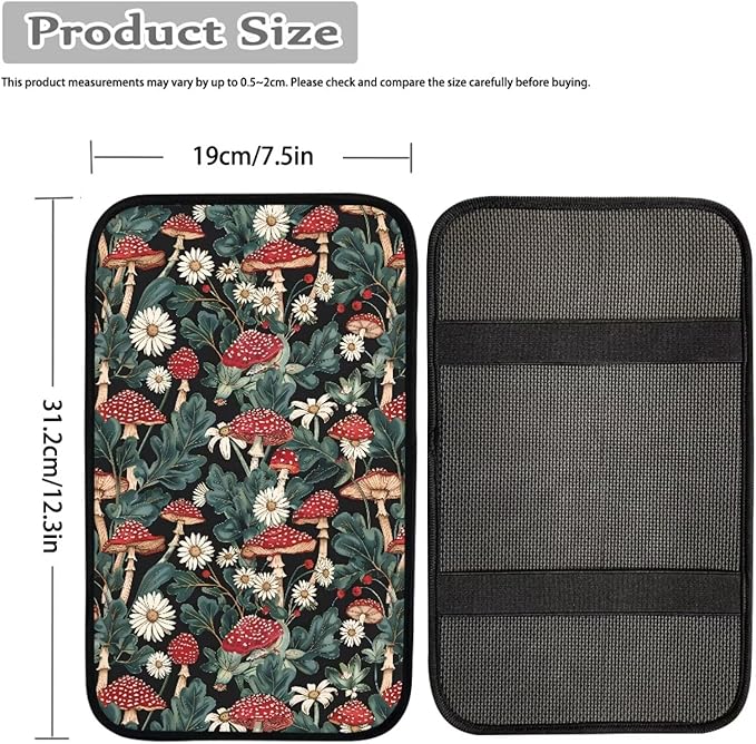 UNICEU Mushroom Daisy Print Car Decorative Armrest Cover Pad Soft Neoprene Car Center Console Armrest Cover Universal Fit Trucks SUV Van