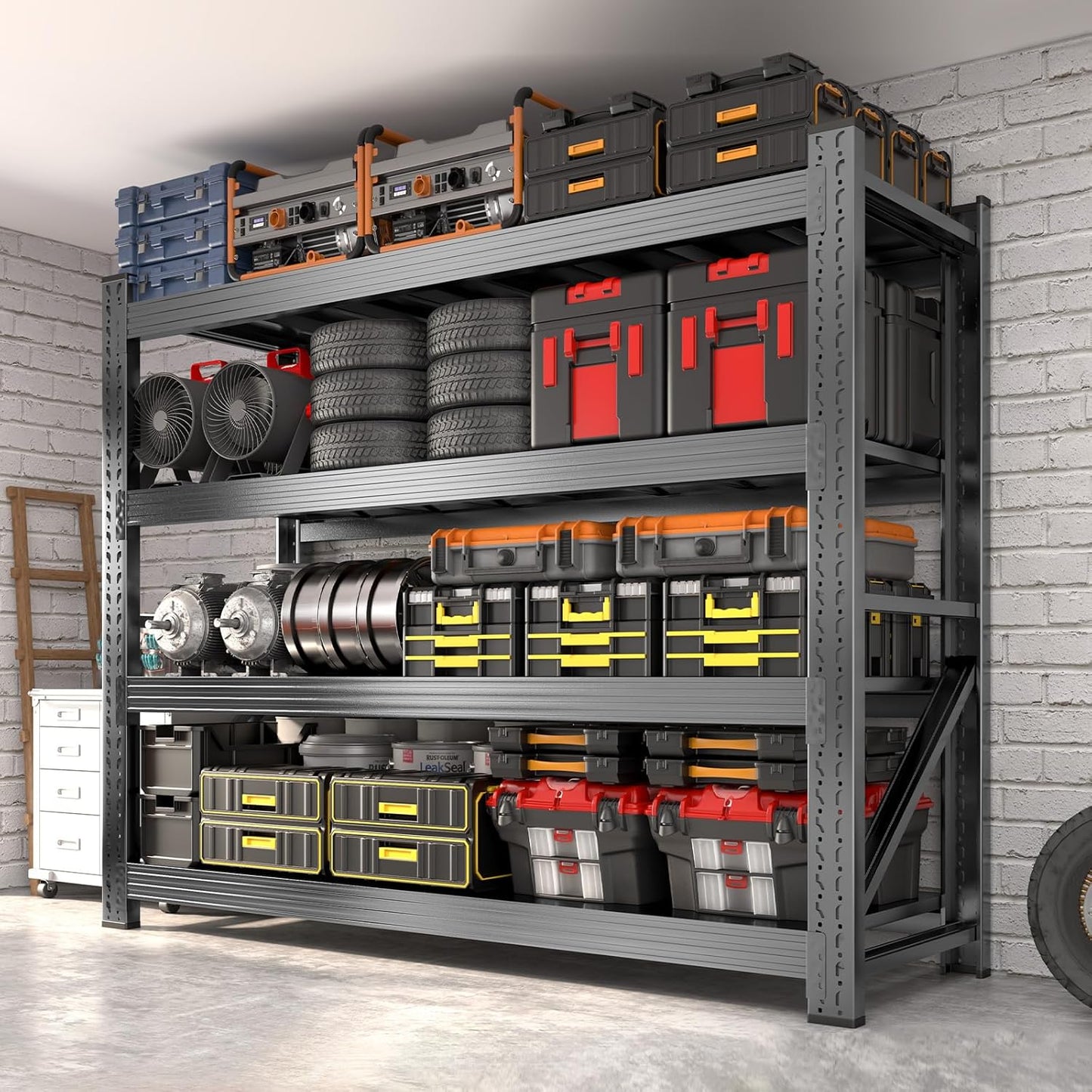 Metal Garage Shelving Heavy Duty, 4-Tier Adjustable Wire Storage Garage Shelves, 6000 LBS Loads Industrial Shelving Units for Garages, Warehouses, Kitchen, Black, 59" W x 24" D x 59" H,4 Pack