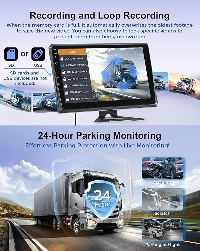 RV Backup Camera System with Carplay, Wired Security 1080P Cameras with 10.1 inch Android Auto 6 CH Touch Screen, GPS Navigation Loop Recording DVR for RV Semi Truck Trailer Camper