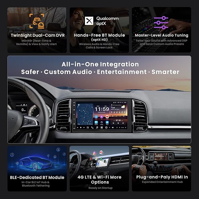 ATOTOZONE 7-Inch Android Double-DIN Car Stereo,AI Agent,7.1.2 Surround Stage,4V RCA, 4G LTE, 8G+128G In-Dash Navi,Optical SPDIF Output,HDMI Input, ADS Protocol,Wireless CarPlay & Android Auto,X10G2B7E