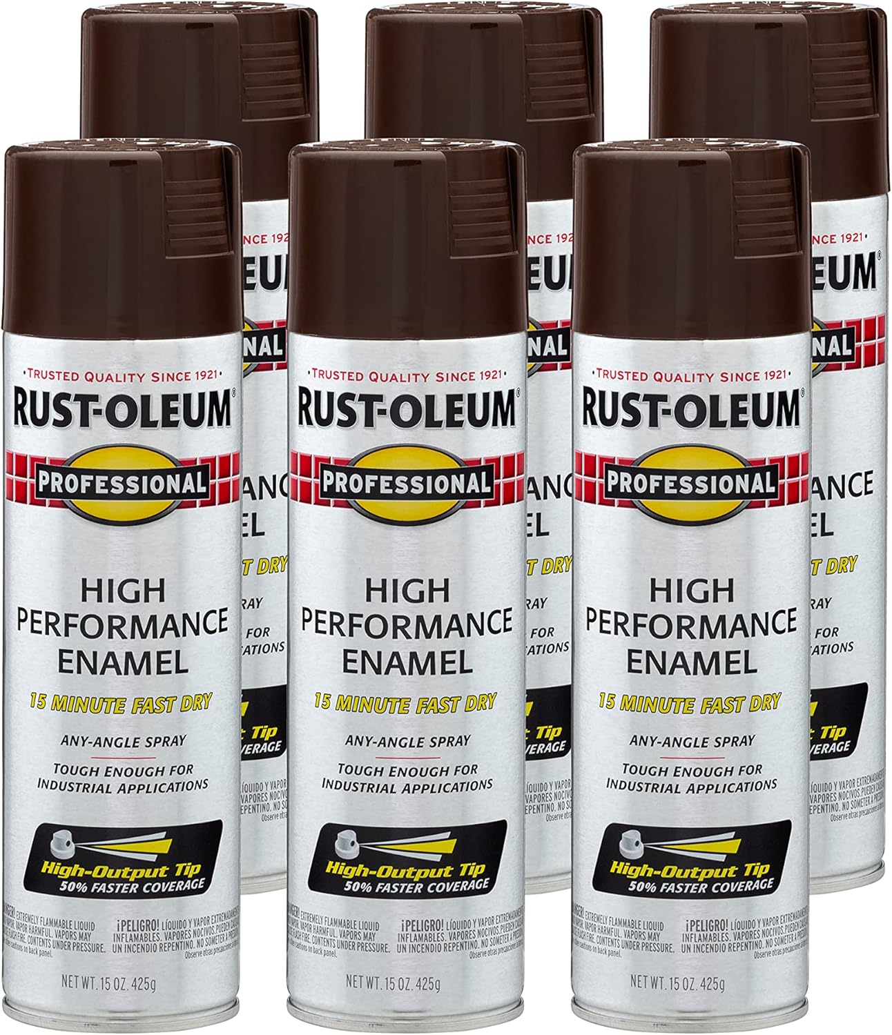 Rust-Oleum 7548838-6PK Professional High Performance Enamel Spray Paint, 15 Oz, Gloss Dark Brown, 6 Pack