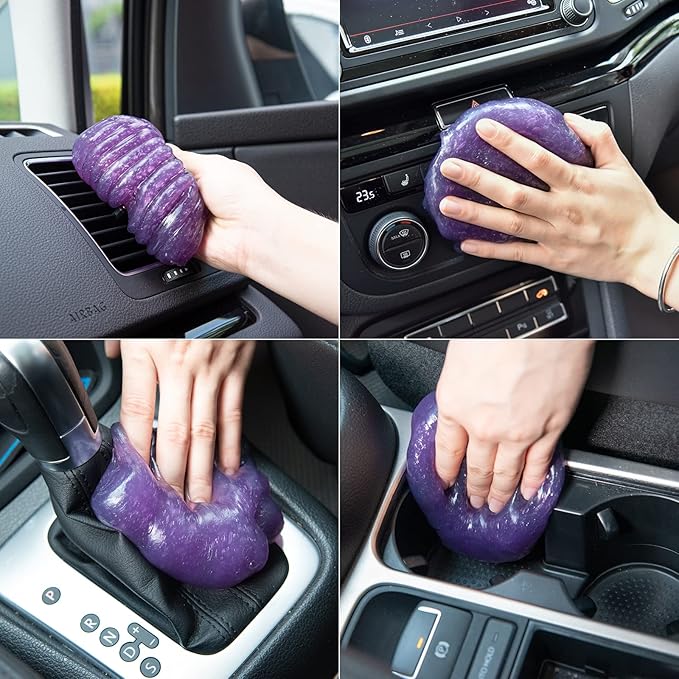 ASFSKY Car Cleaning Gel for Car Interior（Air Vents, Dashboard, Center Console, Cup Holders, Seat Seams, etc.） Removes Dust, and Debris, Reusable, No Residue Cleaner (3, Purple)