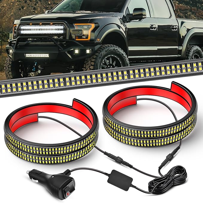 Nilight 2PCS 24 inch Truck Grille Strobe Lights Strip 384 LED Emergency Light White Flexible Side Flashing Warning Caution Safety Waterproof Lighting Kit for Trucks Tow Plow Construction Vehicles