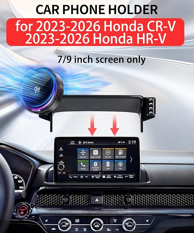 Qi2.2 25W Magnetic Car Mount Charger for Honda HR-V HRV 2023-2026 / CR-V CRV 2023 2024 2025 2026 Accessories, for Fast Charging Cell Phone Holder 7/9 Inch Screen Fixed Clip with Cooling Fan