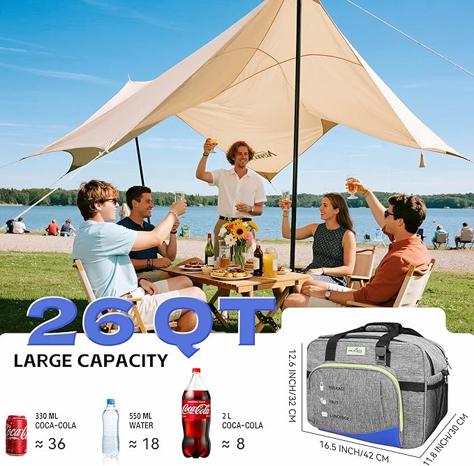 26Q Portable Electric Car Cooler Bag with Active Cooling, Dual Zones, and 38dB Silent - 3 Layer Insulated Temperature Buffer for Road Travel, Camping, Gift