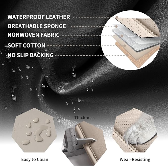 Car Seat Covers Full Set Custom Fit for Ford Edge 2007-2025 2026 - Luxury Faux Leather with Lumbar Support, Waterproof, Breathable, Anti-Slip, Easy to Install (Beige,Full Set)