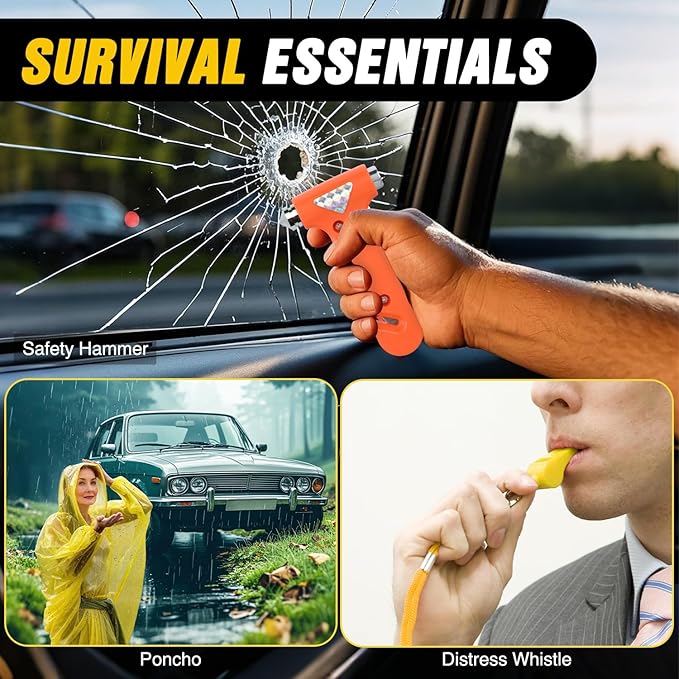 Nilight Car Emergency Kit with Jumper Cable Air Compressor Tire Repair Essential Tools First Aid Alligator Connector Electrical Kit for Travel Camping Outdoor Cars Truck SUV RV