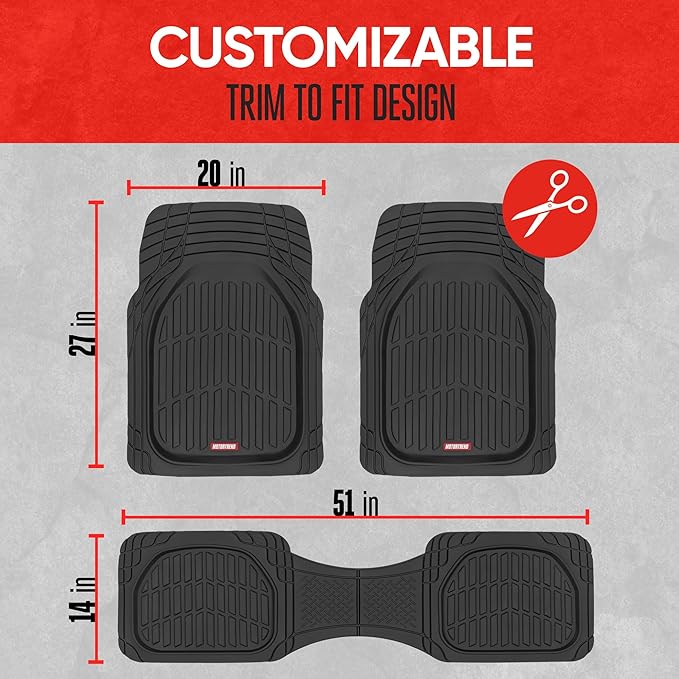 Motor Trend FlexTough™ Contour Heavy Duty Rubber Car Floor Mats with Cargo Liner - All Weather Full Set Front & Rear Floor Mats fits Most Cars Truck SUV, Automotive Floor Mat