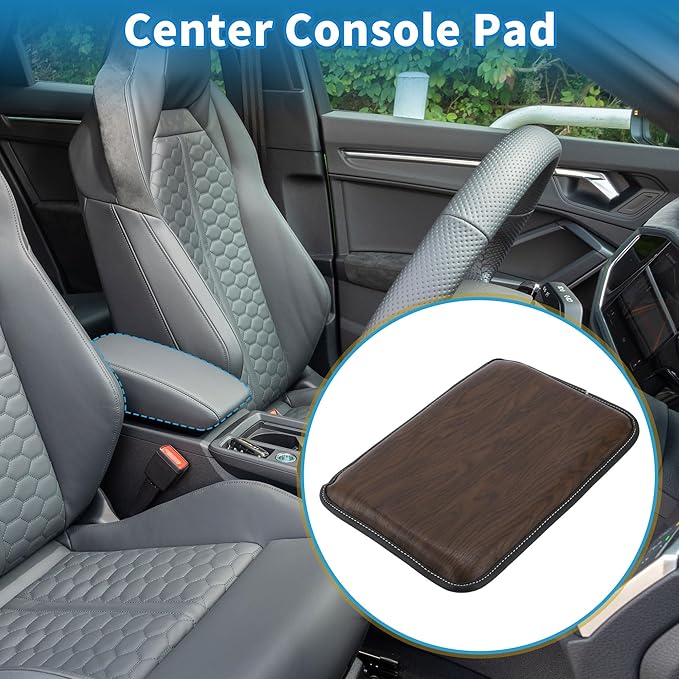 Car Armrest Cushion Pad Non-slip 11.81" x 8.27" Faux Leather Brown Center Console Lid
