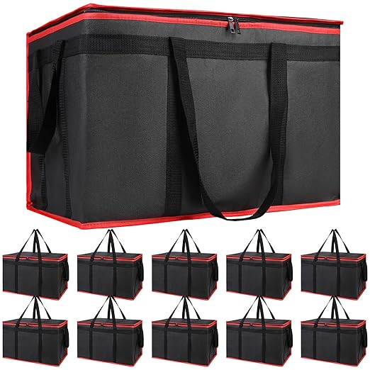 Bodaon 10-Pack Insulated Food Delivery Bag, XXXL Catering/Pizza Cooler Bags, Rideshare Delivery Bag, Thermal Cold/Hot Styrofoam Carrier for Car/Travel/Shopping/Doordash, Warmer/Frozen