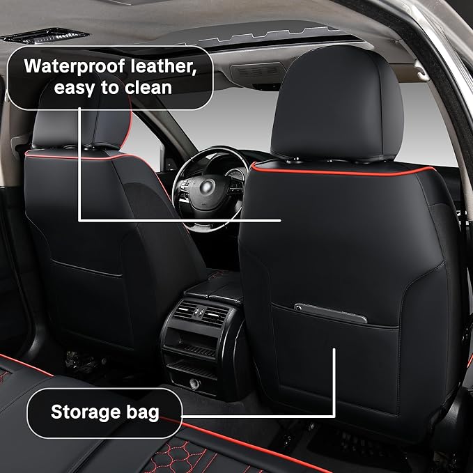 Black Car Seat Covers Full Set,Waterproof Leather Car Seat Covers,Suitable for suvs, sedans, and Pickup Trucks