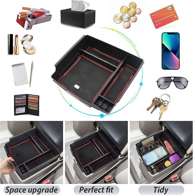 SKTU Compatible with 2022-2025 2026 Kia Carnival Center Console Organizer 2024 2025 2026 Carnival Accessories Insert ABS Materials Tray 2022-2026 Carnival Console Tray with Coin and USB Hole (Red)