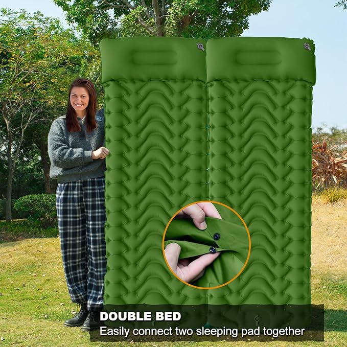 MEETPEAK Camping Sleeping Pad with Pillow, Upgraded Extra Thickness Inflatable Foot Press Camping Mat, Durable Waterproof Lightweight Sleeping Air Mattress for Hiking Backpacking Traveling