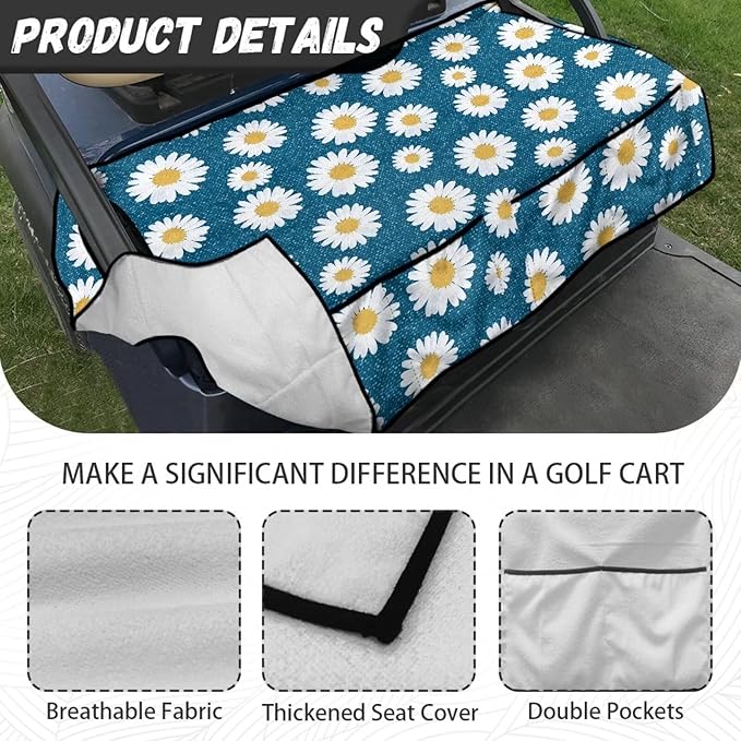 Biyejit Golf Cart Seat Covers with 4 Pockets Golf Cart Seat Towel Blanket Fits 2-Seat Golf Carts, Golf Cart Accessories