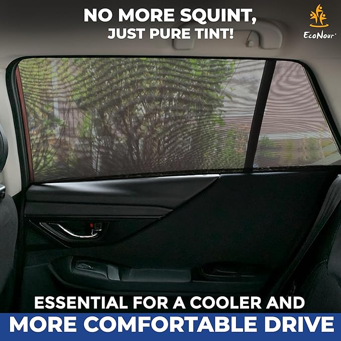 EcoNour Window Shades for Side Windows (Pack of 2) | Sun Shade for Car Heat and UV Protection | Adjustable Elastic Fabric Baby Car Shade | Rear Side Window Sun Shade Accessories (Large 40"x25")