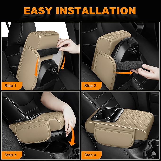 Armrest Cover for Car Fit for Jeep Grand Cherokee L - Center Console Cover with Cup Holders and 2 Storage Pockets(Beige)