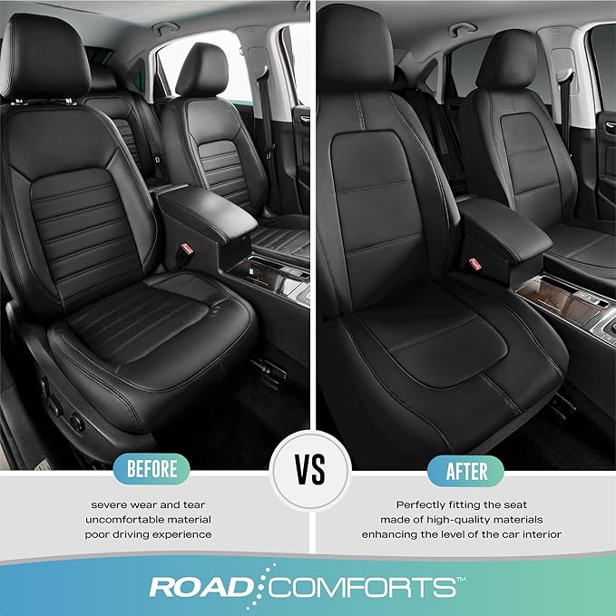 Road Comforts Car Seat Cover, Front Leather Car Seat Covers, Automotive Low Back Sport Car Seat Covers, Airbag Compatible, Universal Fit for Most Cars, SUVs, Trucks and Vans