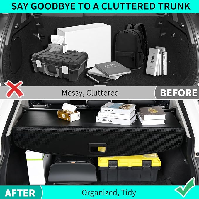 Tecoom Cargo Cover fit for Toyota RAV4 Accessories 2019-2024, Retractable Rear Trunk Cover Luggage Security Shade, Anti-Peeping Privacy Screen Protector, Carbon Fiber Texture