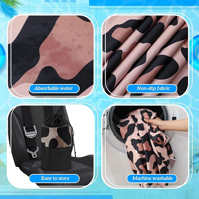 2 Pack Car Seat Towel Covers with Storage Bag 63 x 32 Inch Athletic Running Towel Seat Sweat Washable Non Slip Cover Gift for Car Outdoor Sport Activities (Yellow Black Leopard Print)