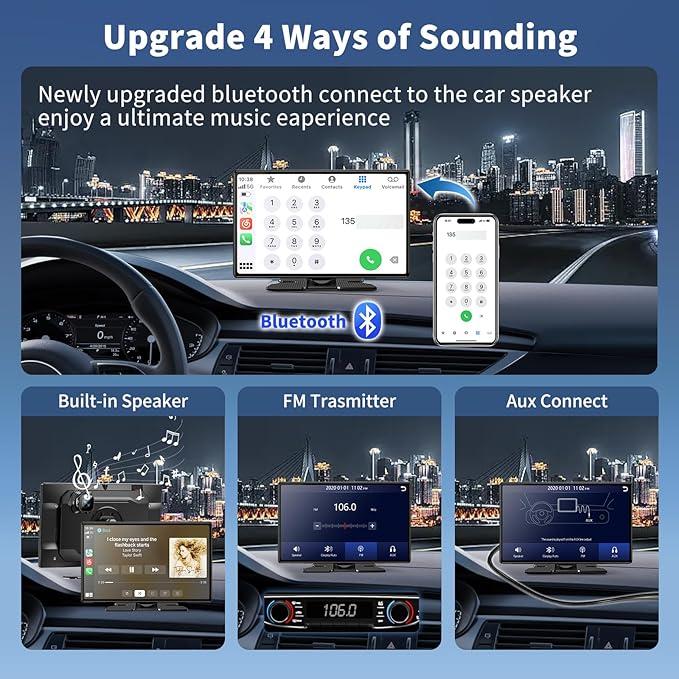 Wireless A pple Carplay Screen Carplay Screen for Car 11" with 4K Dash Cam 1080P Backup Camera, Car Stereo for Carplay & Android Auto GPS Navigation/Bluetooth/Mirror Link/Voice Control/AUX/FM/Siri