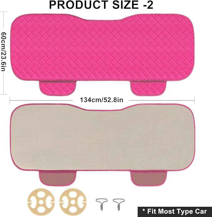 surpassme Comfortable Car Seat Covers Universal Back/Brench Seat Coves for Car Accessories with Storage Pockets, Padded Car Interior Covers for Automotive, SUV, Truck, and Van(Pink)