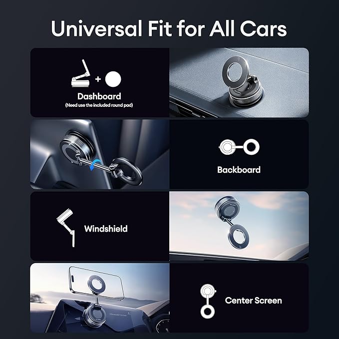 Magnetic Car Phone Holder, 360° Vacuum Magnetic Phone Holder for Car, MagSafe Car Mount with 80LBS Ultra Strong Suction& 2800gf Magnetic, Compatible with All Smartphones & All Car Models