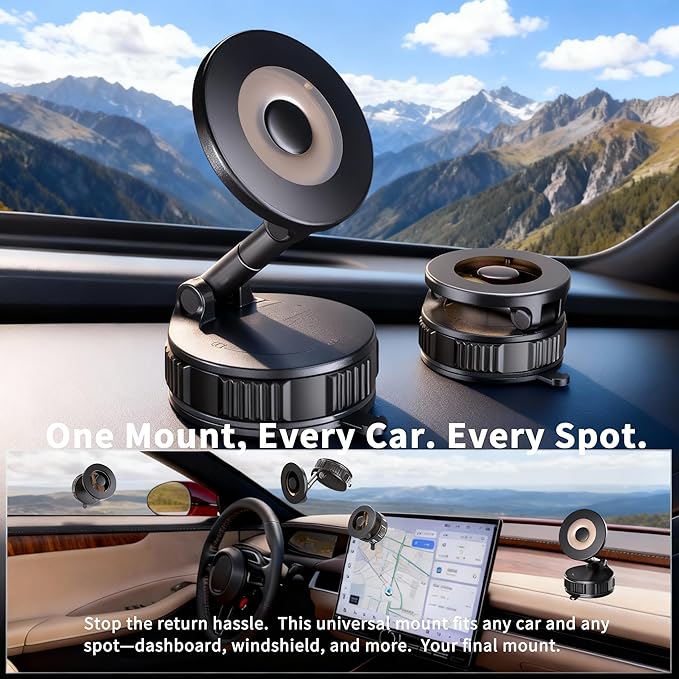 RayLink for MagSafe 360° Adjustable Car Phone Holder, [120LB Suction Cup & 2800gf Force] for Magnetic Phone, One-Hand Release Mount for iPhone 17/16/15/14/13/12