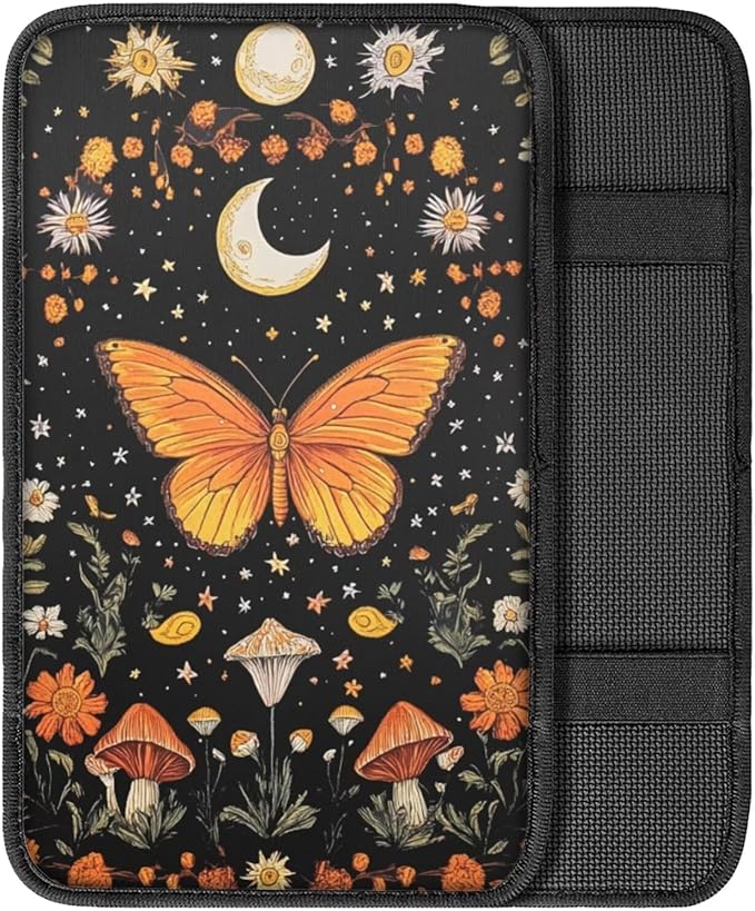 Dreaweet Car Center Console Cover Butterfly Car Accessories for Women Soft Comfy Car Arm Rest Cover Pad Universal Non-Slip Armrest Cover for Car Truck Van
