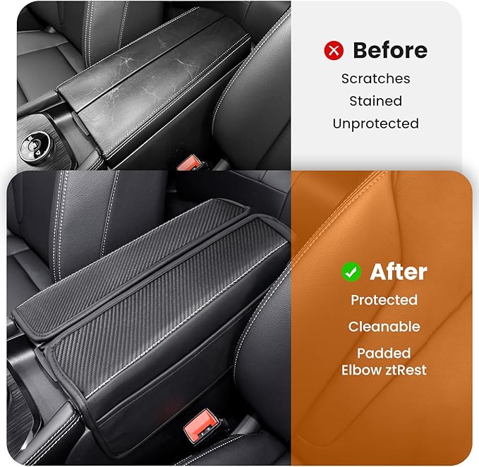 Center Console Armrest Cover for Nissan Rogue 2021-2026, Middle Console Pad Lid Cover Protector Elbow Arm Rest with Side Pockets, Rogue Interior Accessories, PU Leather (Carbon Fiber Pattern)