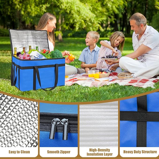 PEASUG Insulated Bags for Food Delivery, XXXL Pizza Delivery Bags, Large Capacity Cooler Bag Keep Food Warm for Grocery Shopping and Catering, Foldable, Heavy-Duty (Blue)