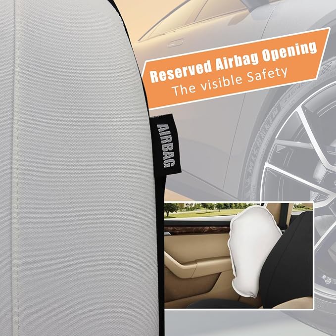 Champlus Car Seat Covers, Canvas Seat Protectors for Two Front Seats, Universal Fits Sedan Cars, SUVs, Trucks, and Mini Vans, Airbag Compatible, Quick Install, Set of 2, Tech White
