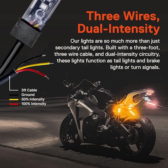 True Mods 2pc 5" Amber LED Motorcycle Running & Turn Signal Tail Light Strip Kit [Waterproof] [Single Row] [50% DRL] [100% Blinker] Self Adhesive Surface Mount Flexible Front Fork Lamp for ATV Bike
