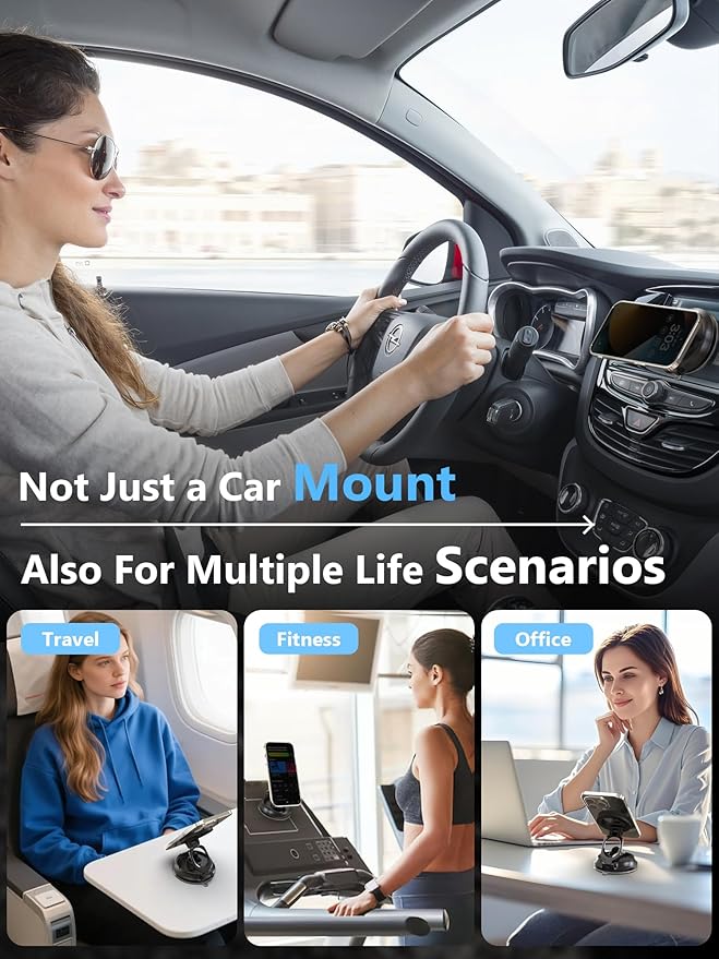 Magnetic Phone Holder for Car [90+LB Strongest Suction&3000gf Strongest Magnetic] 360° Adjustable Vacuum Phone Holders for Your Car, Magsafe Car Mount for iPhone (Black)