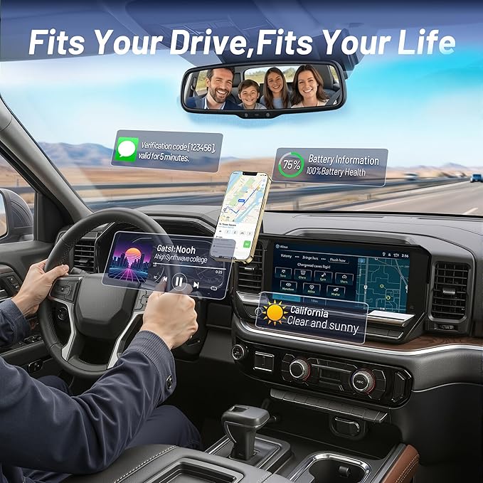 Phone Holder for Chevy Silverado 1500/2500/3500 (2022-2025 2026,13.4" Screen)/GMC Sierra,MagSafe Car Mount,15W Magnetic Wireless Charger,360° Rotating,Hands Free,Car Accessories Interior,2023 2024
