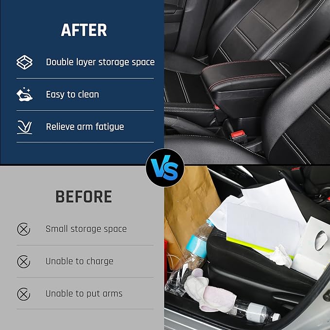 YJYWZH Armrest Box for Nissan Almera Versa 2020-2024 Car Center Storage Box Hand Centre Consoles Cup Holder Arm Rest Double-Layer Black Accessories