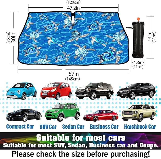 CHILL·TEK Funny Animal Car Windshield Sun Shade Umbrella, Sea Turtle Car Sun Shade Umbrella, Block UV Rays Heat Foldable Windshield Umbrella Sun Visor Protector - Keep Vehicle Cool for Cars SUV