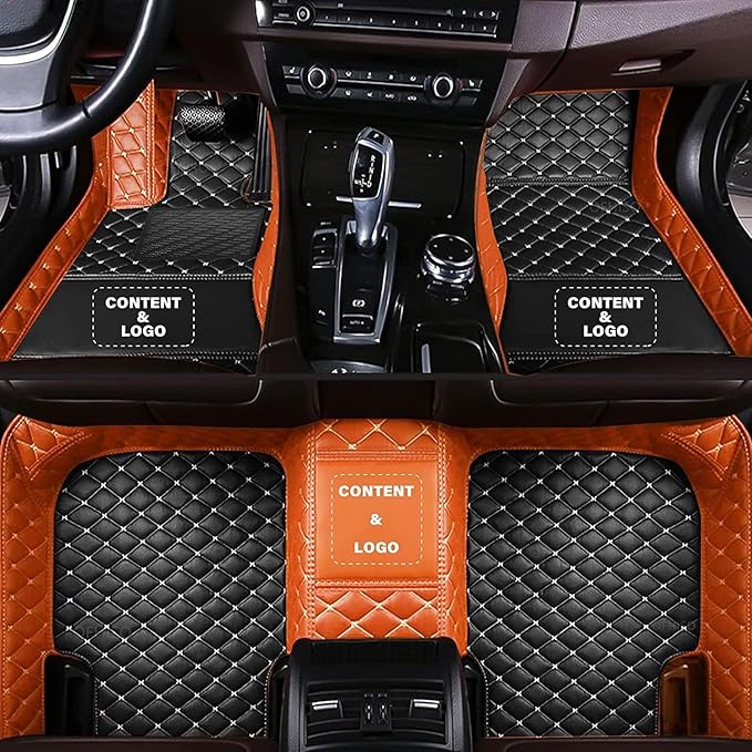 Custom Making Car Floor Mats for 98% Sedan SUV Car Protection Full Coverage Mats Anti-Slip Leather Floor Liners All Weather Car Floor Mats (Black+Orange Side)