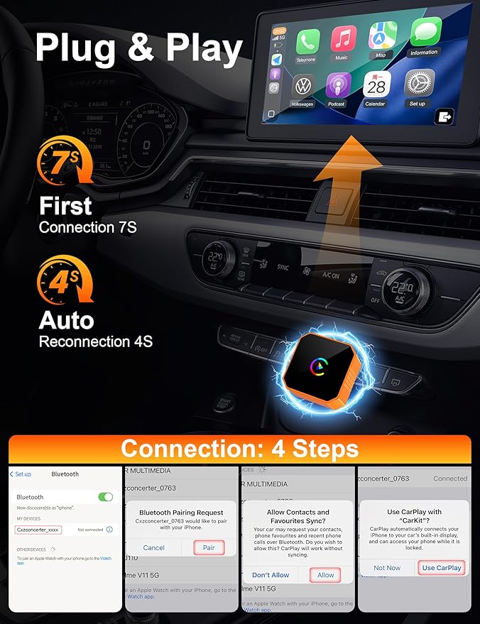 2026 Upgraded Mini Wireless CarPlay Adapter for Apple CarPlay & Android Auto, Plug & Play, Fast and Auto Connect, No Latency 2 in 1 Car Play Wireless Adapter for iPhone iOS 10+ & Android 11+